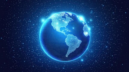 Fototapeta premium Digital Earth in Space with Stars and Bright Orbital Lights