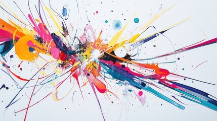 Vibrant Abstract Art with Colorful Splashes and Energetic Lines