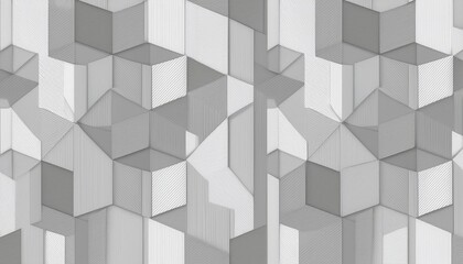Striking Light Gray Abstract Geometric Pattern, Depicting 3D Cubes on White Paper in a Seamless Manner, Capturing the Essence of Modern Minimalism and Architectural Elements.