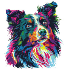 Naklejka premium Colorful Artistic Portrait of a Border Collie Dog in Vibrant Style