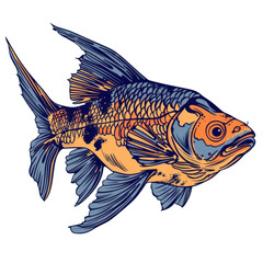 Fototapeta premium Colorful Illustrative Goldfish Swimming in Deep Ocean Water