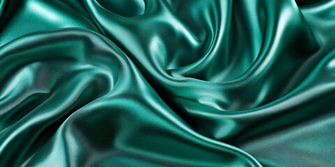 Obraz premium Rich emerald green satin background with smooth folds and glowing light accents.