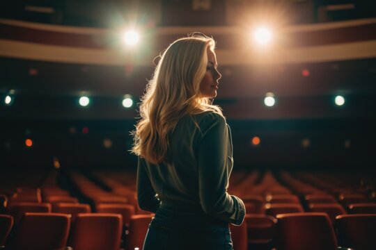 Woman giving presentation in warmly lit conference room - Powered by Adobe