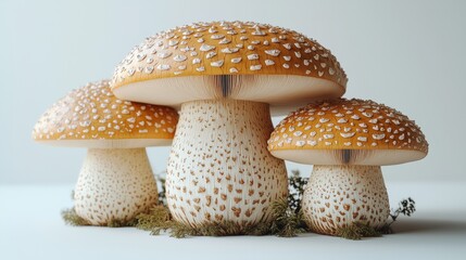 Delightful 3D Cartoon Animation Featuring Three Playful Mushrooms Sitting Joyfully on a Charming White Surface in a Whimsical and Colorful Fantasy World