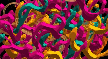 Swirls of Color: A vibrant display of intertwined, abstract shapes, forming a dynamic and energetic visual symphony. Vivid hues and flowing forms create an immersive experience.