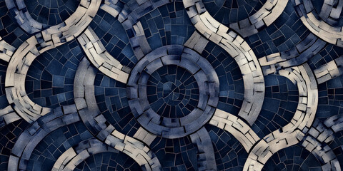 Obraz premium Luxurious navy blue and silver mosaic pattern with soft glowing details.