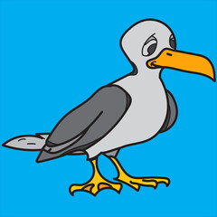 Cute Cartoon Seagull with blue Background