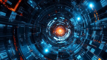 Fototapeta premium Abstract Digital Data Tunnel with Glowing Light, Futuristic Technology Concept