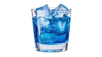 Refreshing Blue Beverage with Ice Cubes in a Clear Glass