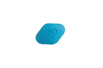 Blue pill on white background. Erectile dysfunction oblong pill. 
Mans health and sexual problems....