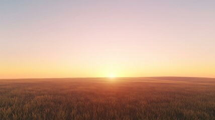 Fototapeta premium Photorealistic image of a sunrise over fields with a sky gradient from orange at the horizon to soft blue above 
