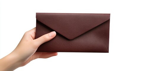 Fototapeta premium A hand holding a brown purse with a gold trim