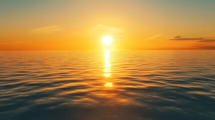 Radiant sunrise over calm ocean: stunning golden rays reflecting on tranquil waters. Ocean Horizon. Illustration