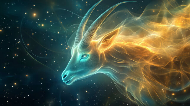Capricorn:The Sea Goat Mystical Capricorn zodiac art: ethereal goat amid celestial stars, capturing astrology lovers' imaginations with dreamy, cosmic visuals. Enchanting!