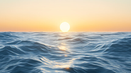 Obraz premium A tranquil ocean view with soft waves and a glowing sunrise on the horizon. Ocean Horizon. Illustration