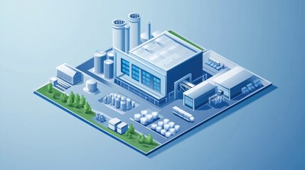 Isometric vector illustration depicting digital control technology optimizing maintenance facilities in the manufacturing industry Shows modern smart factory manufacturing facilities