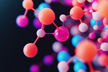 Glowing atoms and bonds molecular structure abstract dark close-up