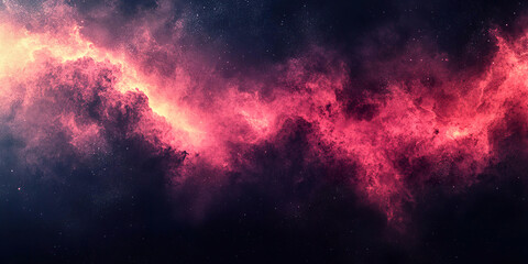 Space nebula in pink and dark tones with floating light particles in the cosmos. Generated with AI.
