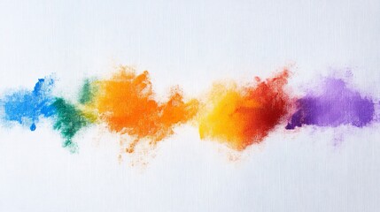 Fototapeta premium Abstract painting featuring vibrant rainbow colors on white textured background creating an artistic stroke