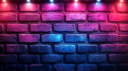 Obraz premium Vibrant neon-lit brick wall background with colorful lighting effects for creative designs