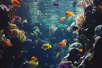 Naklejka premium Vibrant Underwater Aquarium Scene