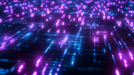 Fototapeta premium Futuristic Circuit Grid Illuminated in Blue and Purple Accents