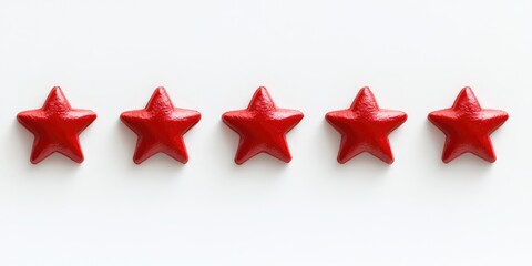 Five red stars are lined up on a white background