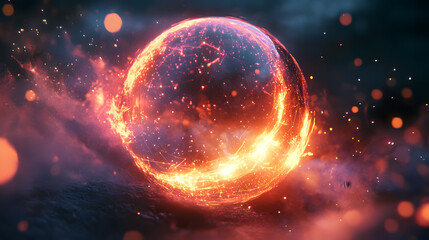 Obraz premium Mystical Holographic Sphere with Luminescent Aura and Digital Nodes