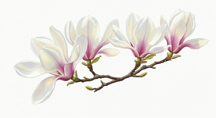 Obraz premium Exquisite Watercolor Painting of Magnolia Blossoms on Branch Spring Flowers Botanical Art