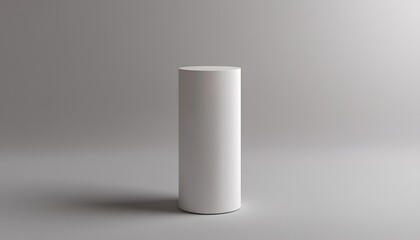 A single white cylindrical pedestal stands on a gray background