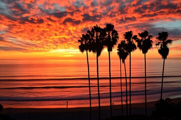 Fiery Sunset over the Pacific Coast