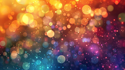 A vibrant abstract background featuring colorful bokeh lights and sparkling effects.