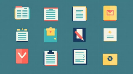 Colorful Collection of Flat Vector Office Supplies and Documents