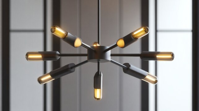 Modern Eight-Light Sputnik Chandelier with Edison Bulbs