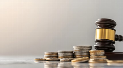 Gavel and Coins Symbolizing Justice and Financial Law Concept