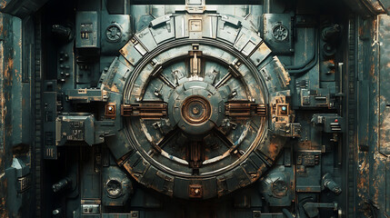 A massive steel vault door with intricate locking mechanisms, symbolizing ultimate security
