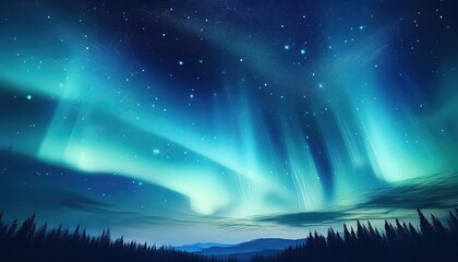 Striking Aurora and Starry Night Sky with Majestic Blue Northern Lights A Chilling Winter Wonder over an Arctic Banner, Captured on January , at