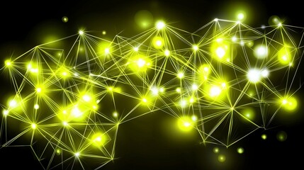 Abstract Connection of Bright Yellow Lights in Dark Background