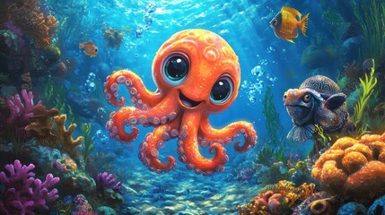 Adorable Octopus Underwater Adventure