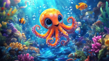 Adorable Octopus in Vibrant Underwater World