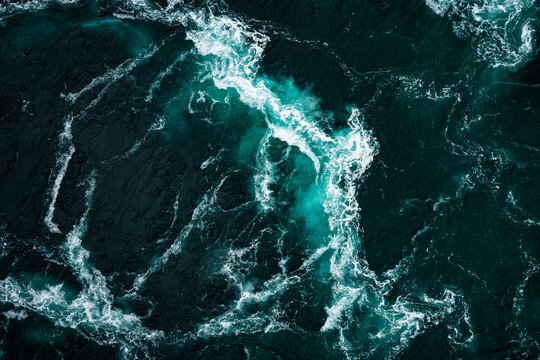 Dynamic Abstract Patterns of Sea Waves in the Deep Ocean, Displaying a Beautiful Spectrum