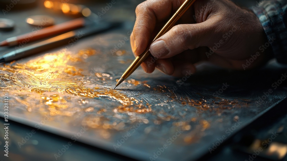 Aufkleber a close-up of a digital artist hand using a stylus on a drawing tablet