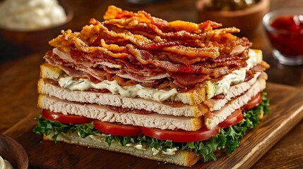 Classic club sandwich layered turkey crispy bacon lettuce tomato mayonnaise