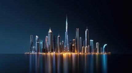 A futuristic cityscape illuminated with neon lights and towering skyscrapers