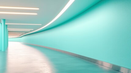 Modern Curved Hallway with Soft Blue Lighting and Smooth Walls