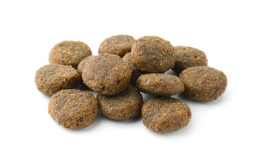 Dry pet food granules isolated on white