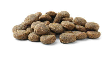 Pile of pet food isolated on white