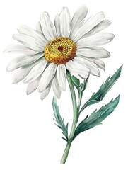 Fototapeta premium Watercolor White Leucanthemum Isolated on White Background. Beautiful Leucanthemum Flower