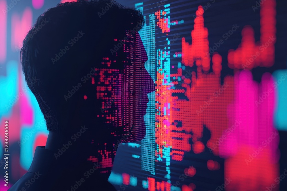 Poster data visualization process tech lab digital art futuristic environment side view innovation in techn