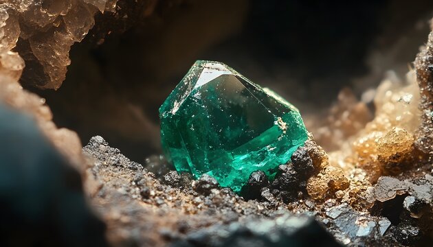 Vibrant Emerald Crystal Embedded In Dark Matrix Rock